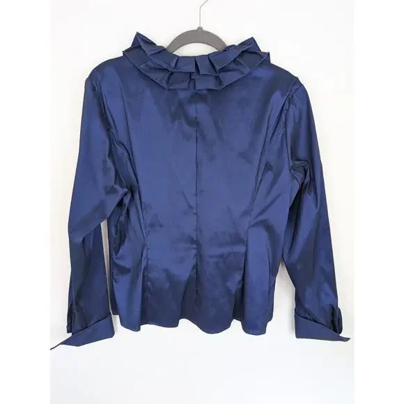 Samuel Dong Blazer Jacket Evening Formal Pleated Ruffle Iridescent Blue Size L - Picture 5 of 11